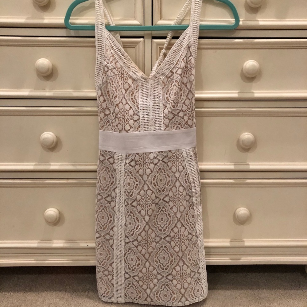Fab’rik White and Nude Lace Straight Dress